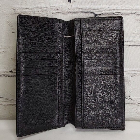 'COACH' PEBBLE LEATHER FULL-ZIP POCKET CARD SLOT LONG UNISEX WALLET BLACK/CHROME - Picture 16 of 16